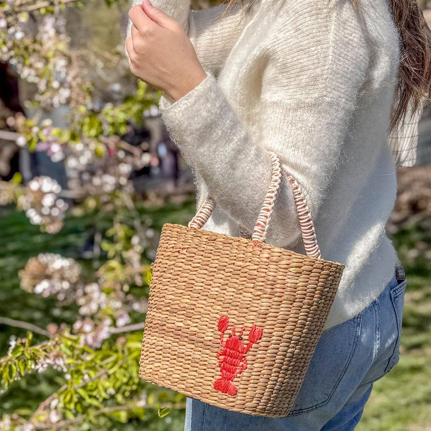 Mini Woven Tote Bag with Embroidered Lobster – Handwoven Tote | LIKHÂ