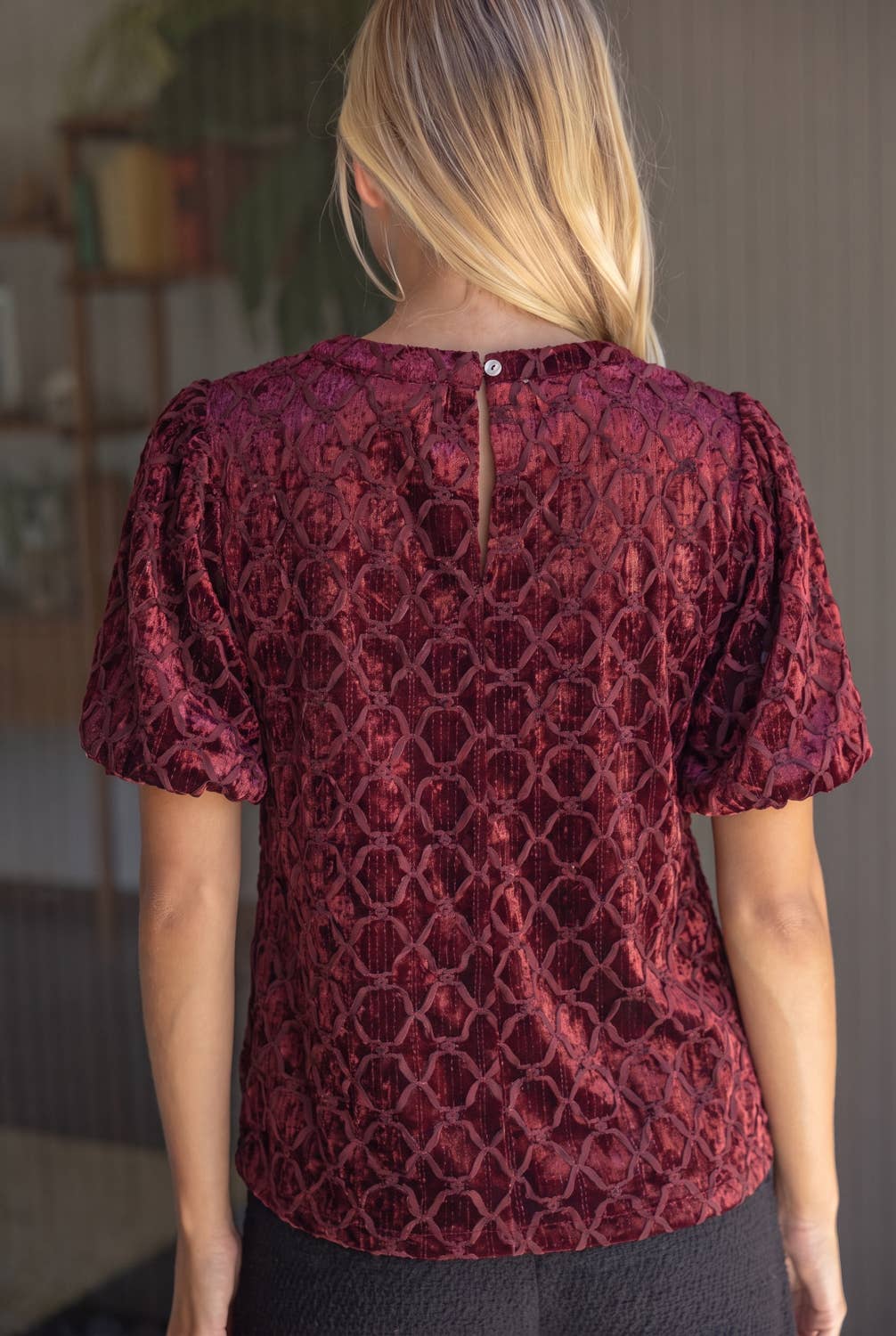 Crushed Velvet Bubble Sleeve Top