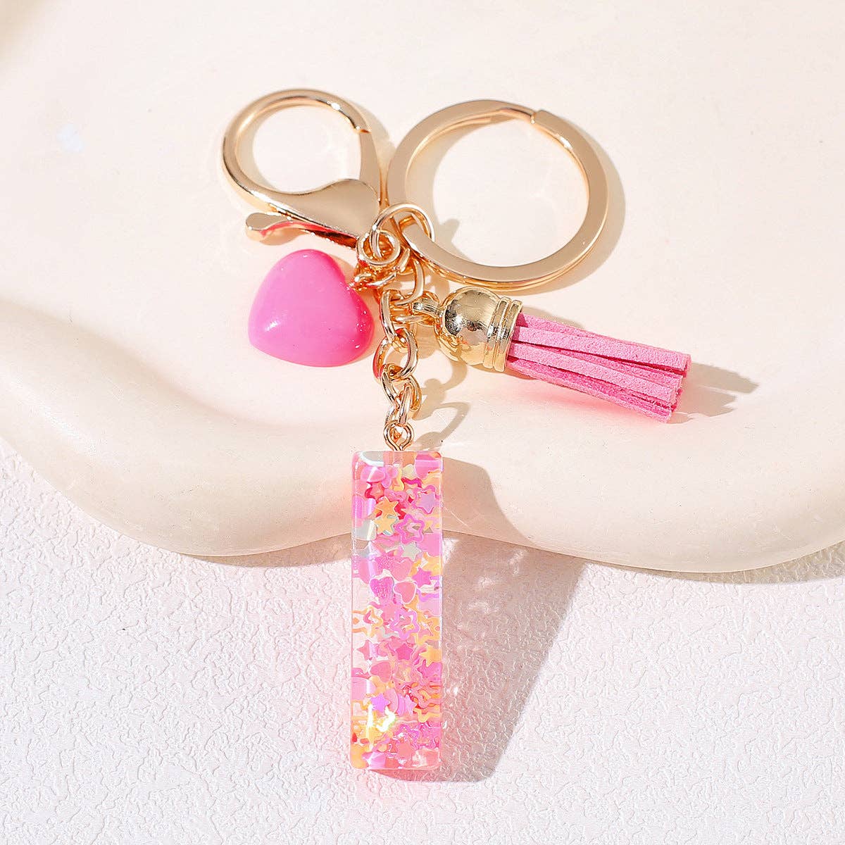 Pink Sequin Initial Keychains