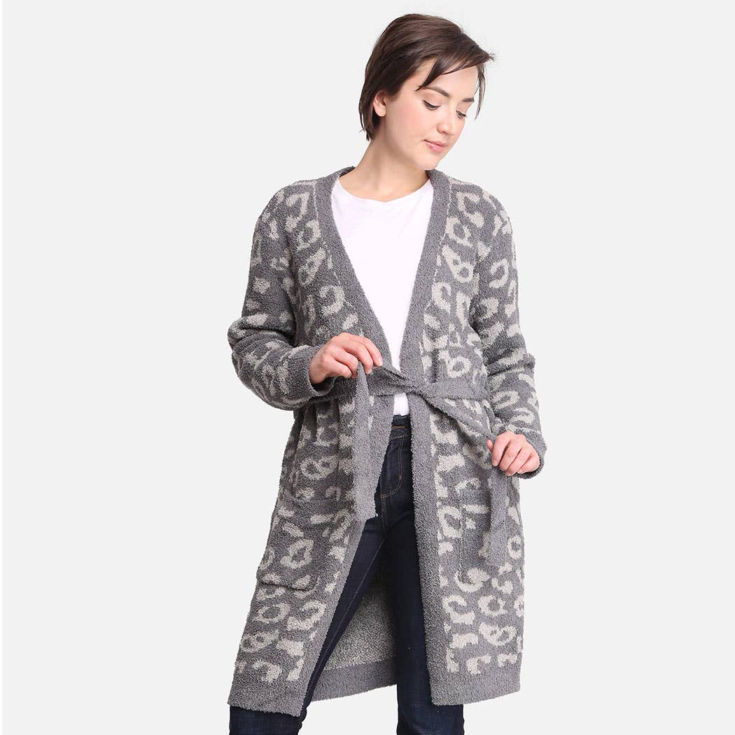 Leopard Print Soft Robe w Pockets & Belt