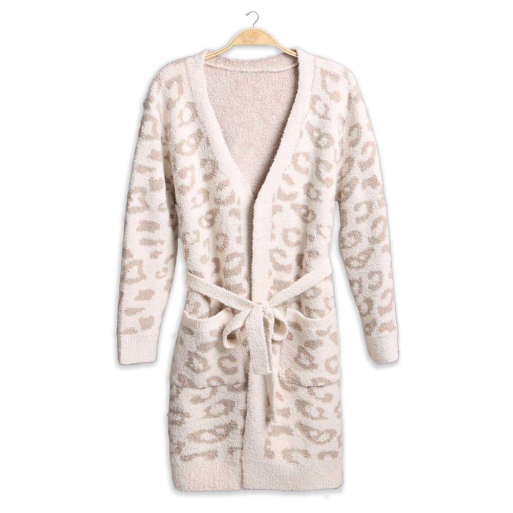 Leopard Print Soft Robe w Pockets & Belt