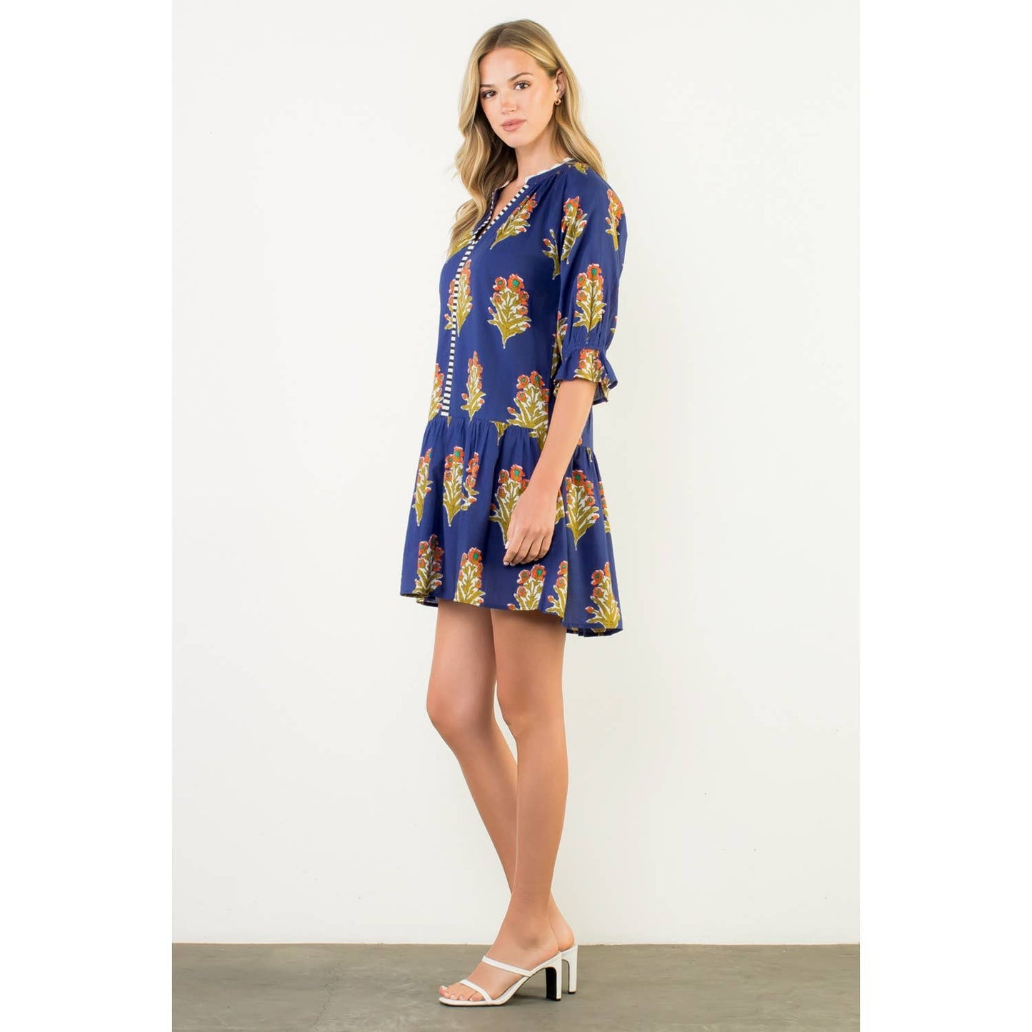 THML Floral Print Ruffle Sleeve Dress