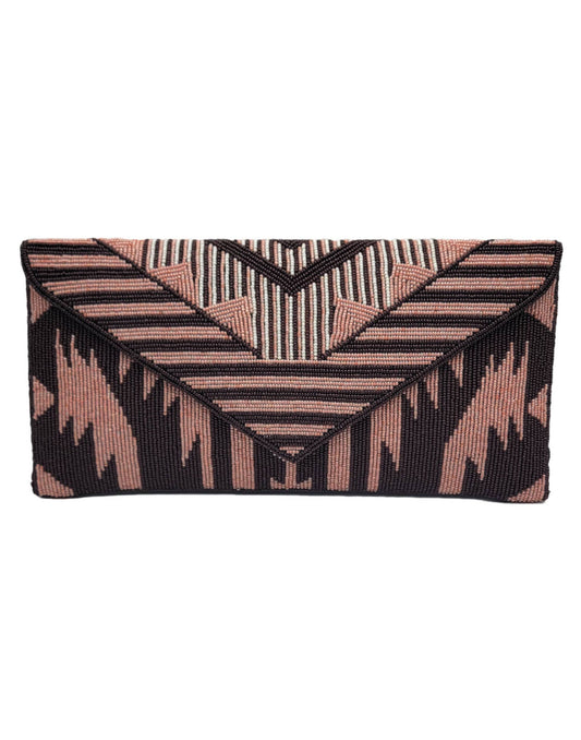 BROWN & PINK BEADED CLUTCH