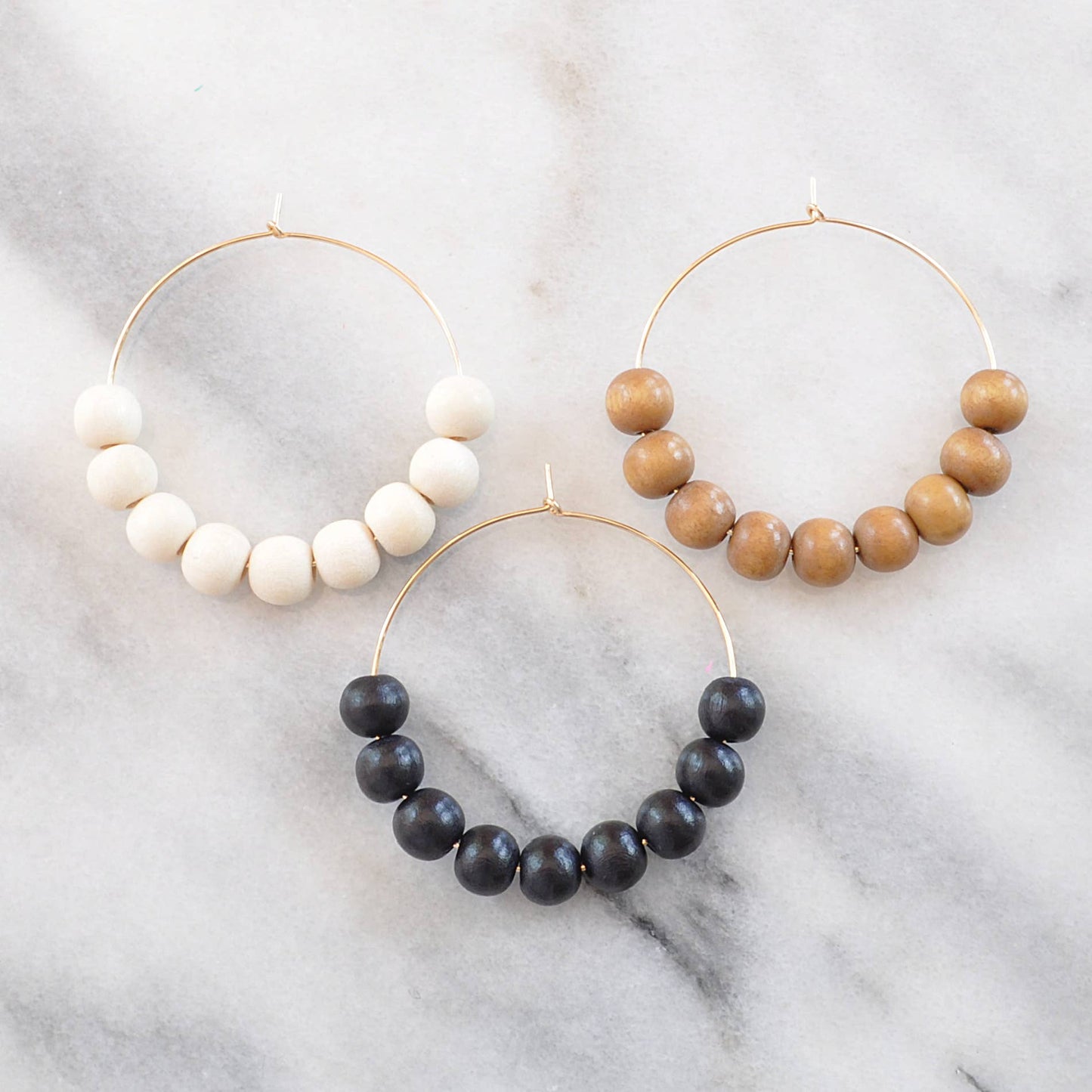 Wood Bead Hoop Earrings