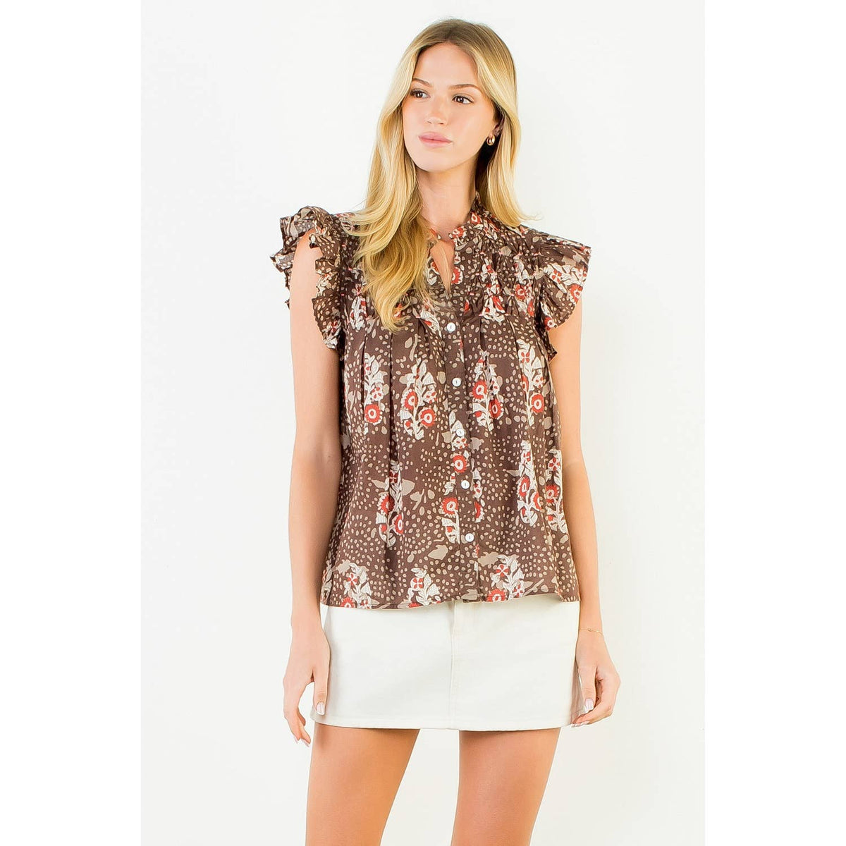 THML Flutter Sleeve Floral Smock Top