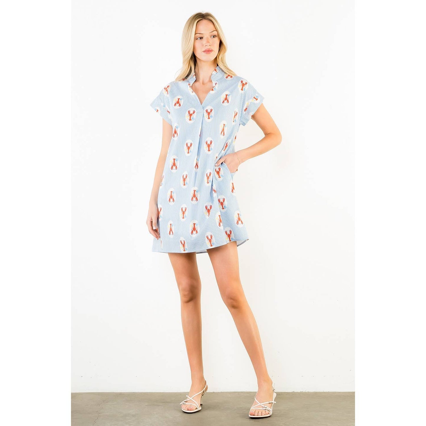 THML Striped Short Sleeve Lobster Print Dress
