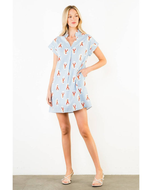 THML Striped Short Sleeve Lobster Print Dress