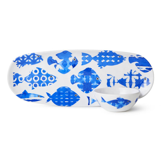 Fish Melamine Oval Tray with Dip Bowl