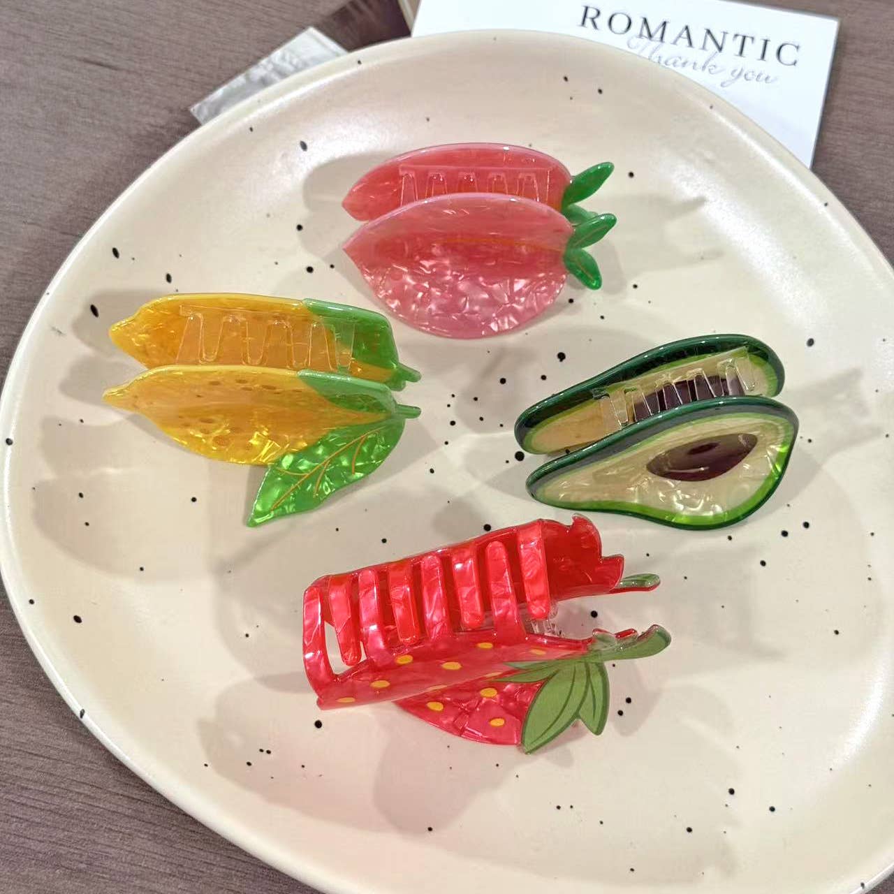 Fresh Fruit Design Hair Claw, Strawberry & Lemon Hair Clip