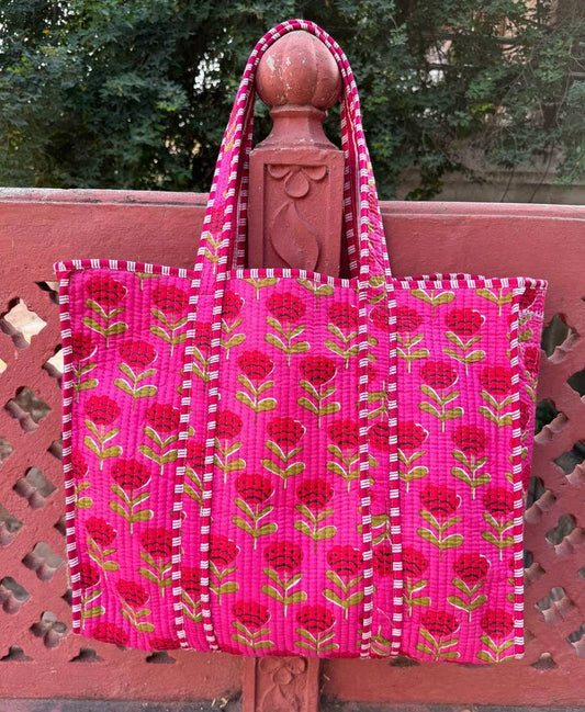 Hot Pink Block Print Tote