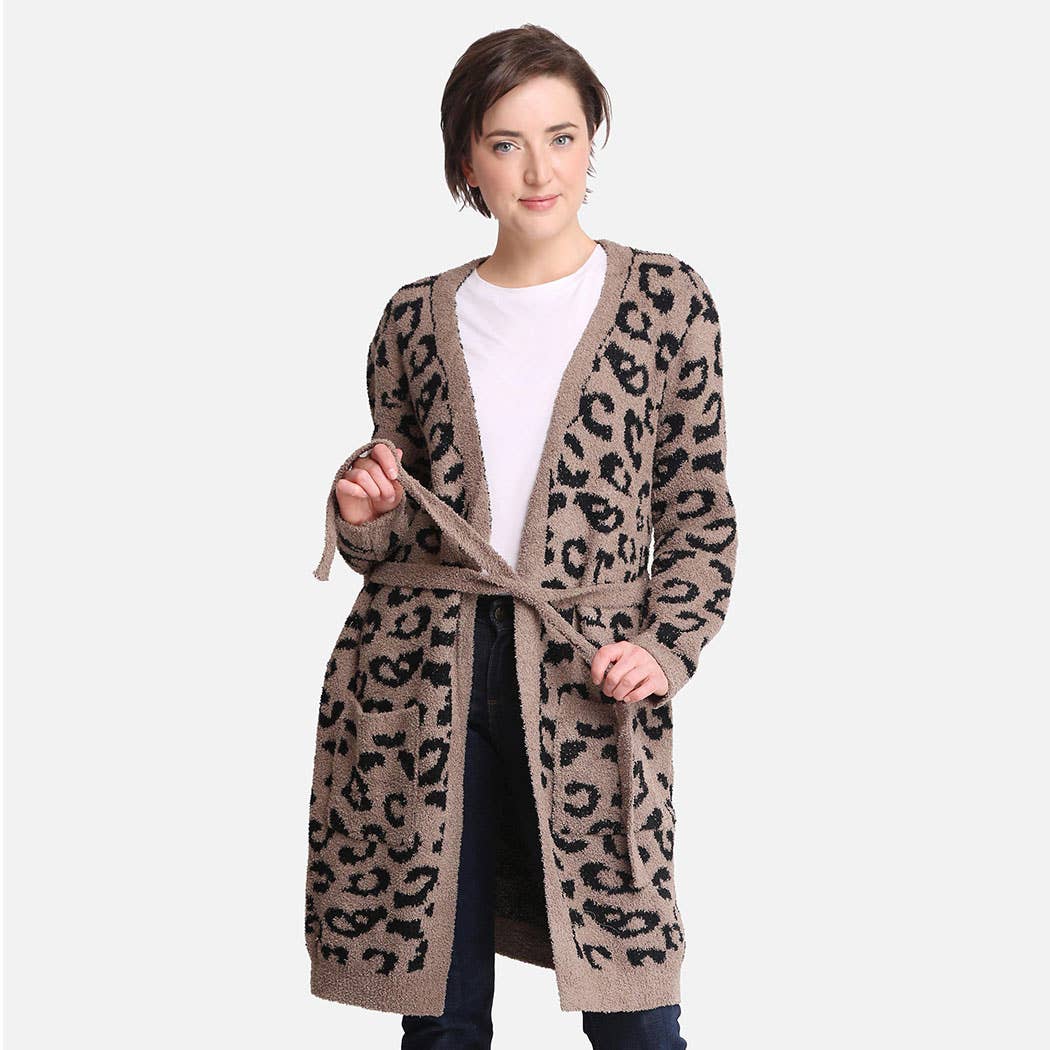 Leopard Print Soft Robe w Pockets & Belt