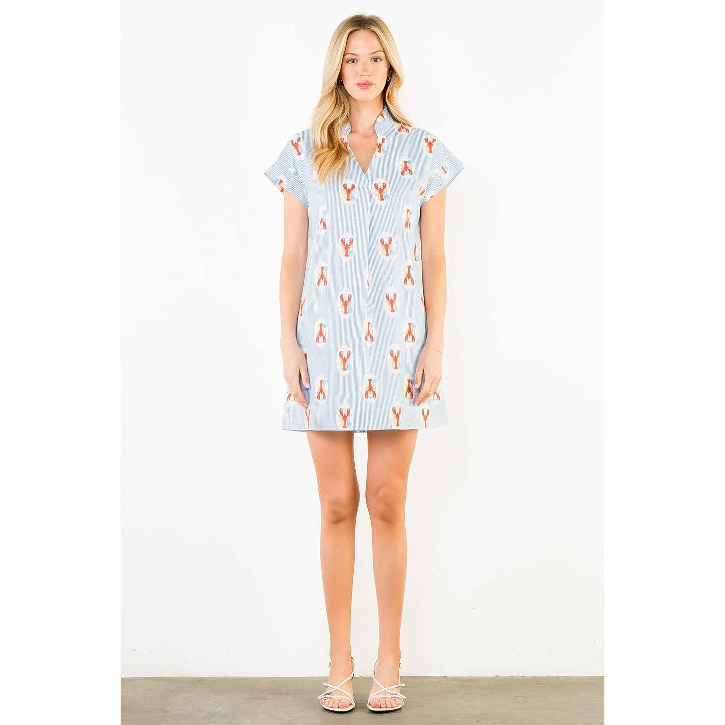 THML Striped Short Sleeve Lobster Print Dress