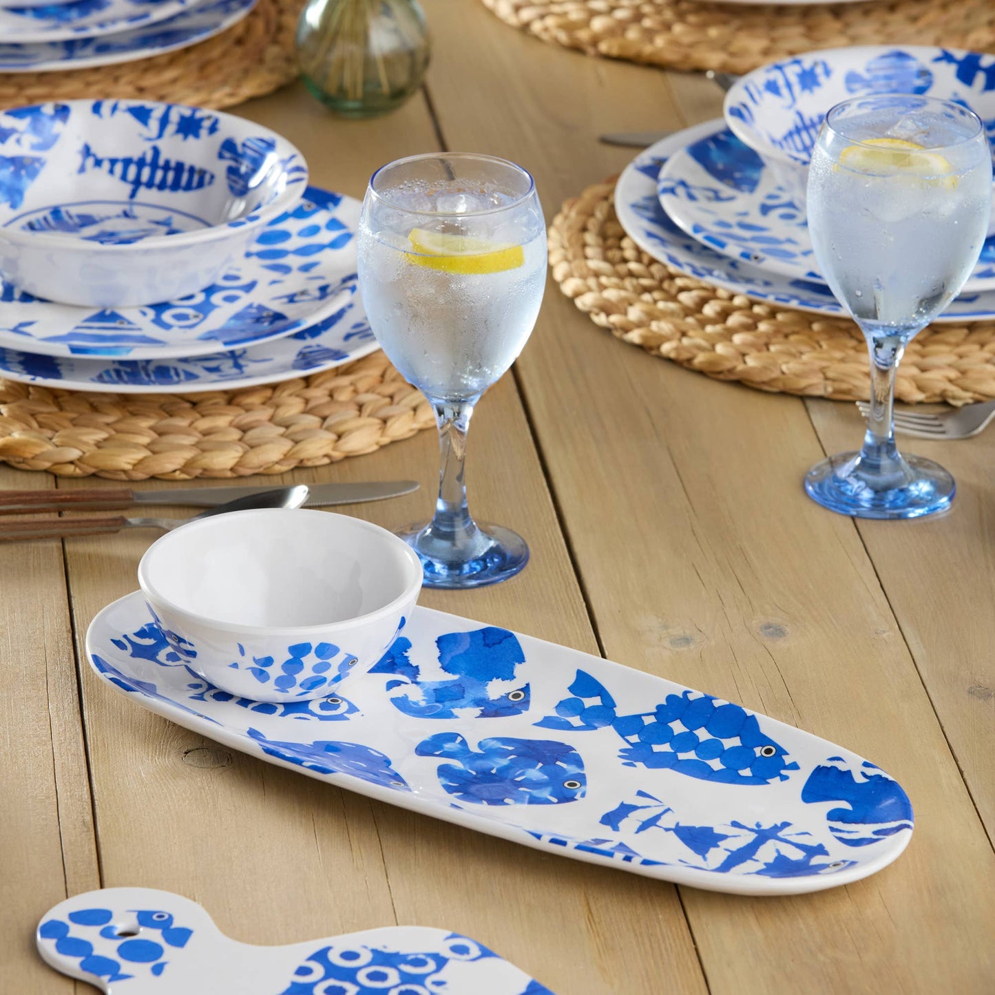 Fish Melamine Oval Tray with Dip Bowl