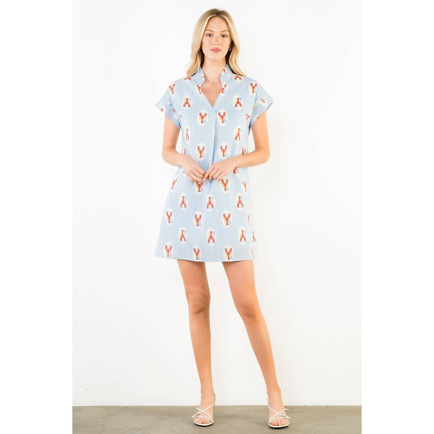 THML Striped Short Sleeve Lobster Print Dress