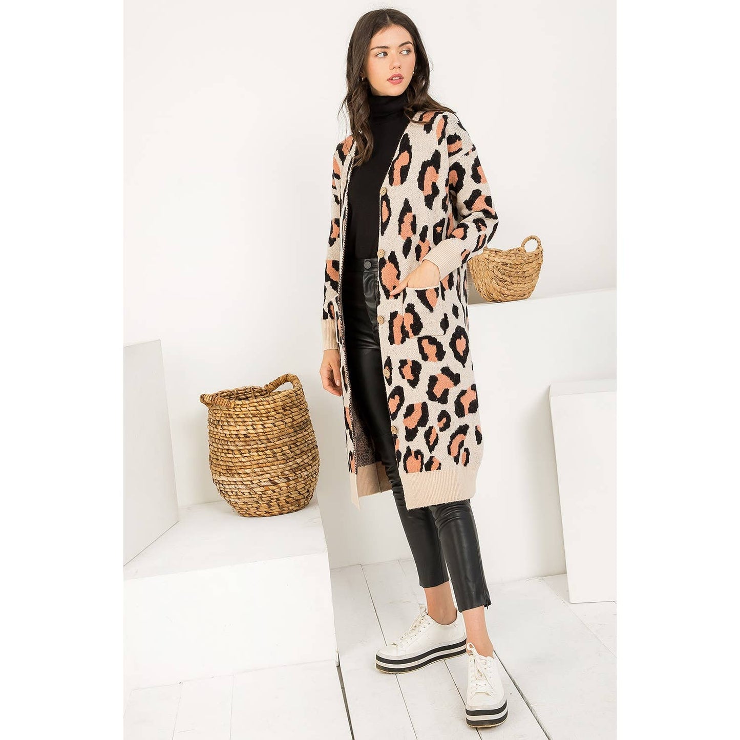 THML Cheetah Knit Long Cardigan