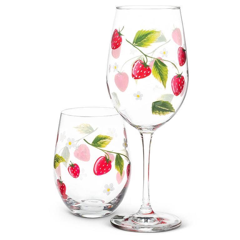 Strawberries & Flowers Stemless Wine Glass