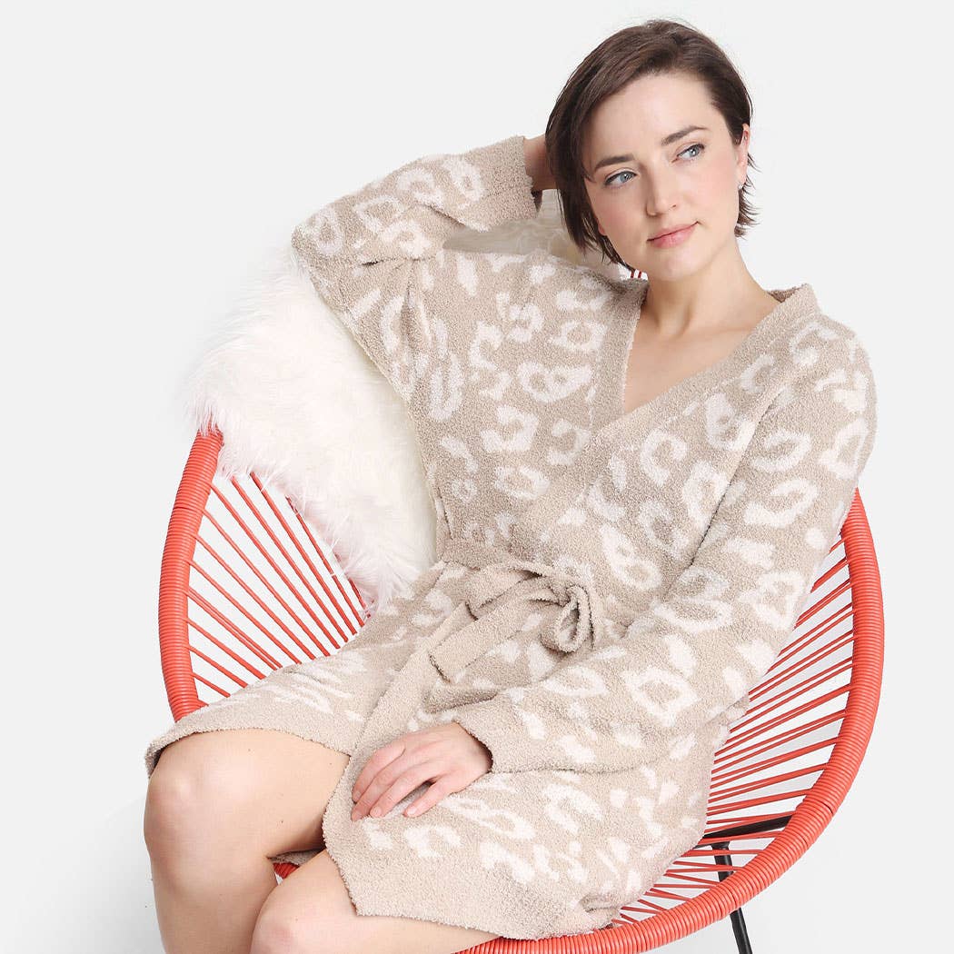 Leopard Print Soft Robe w Pockets & Belt