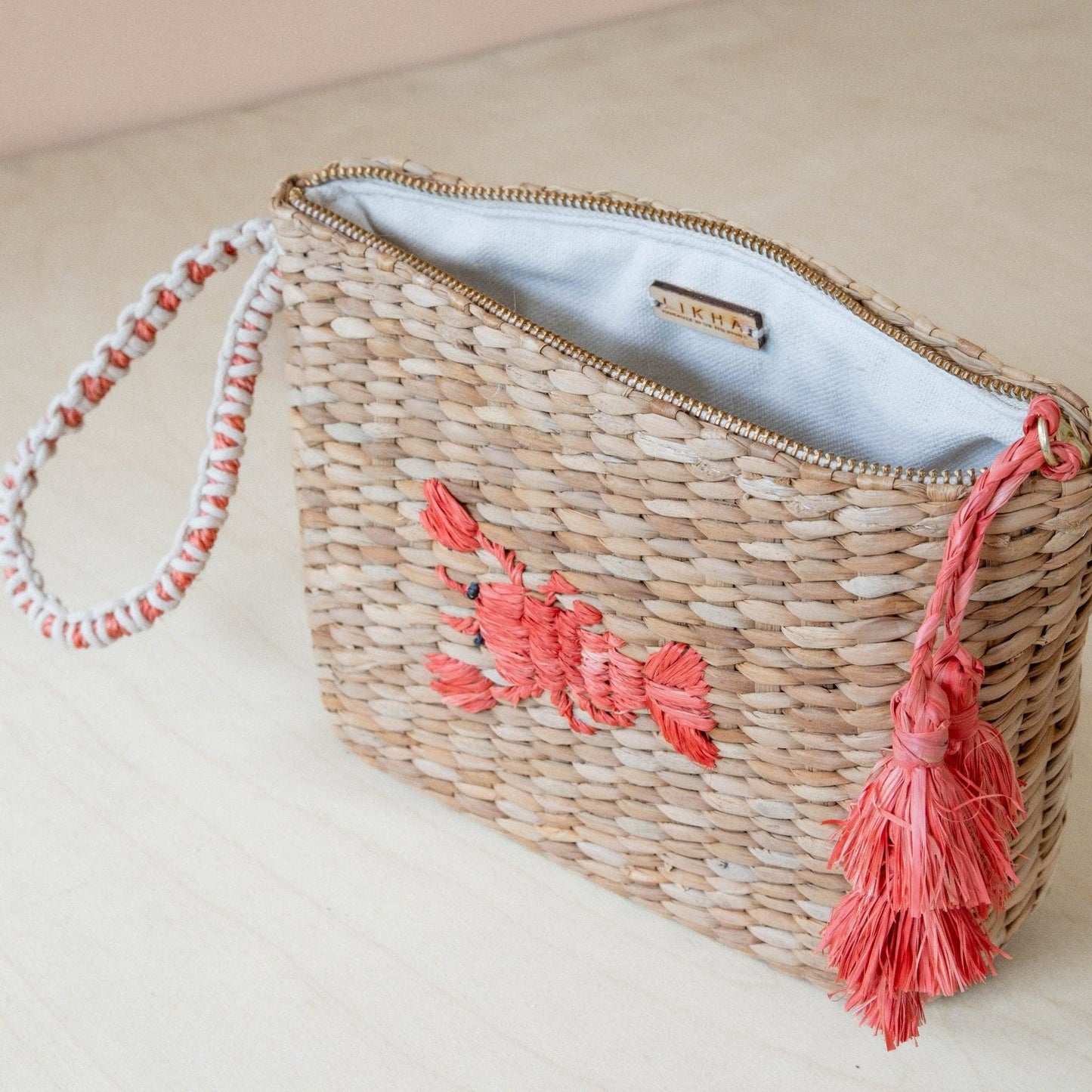 Mini Woven Pouch with Wristlet and Embroidered Lobster – Artisan Wristlet | LIKHÂ