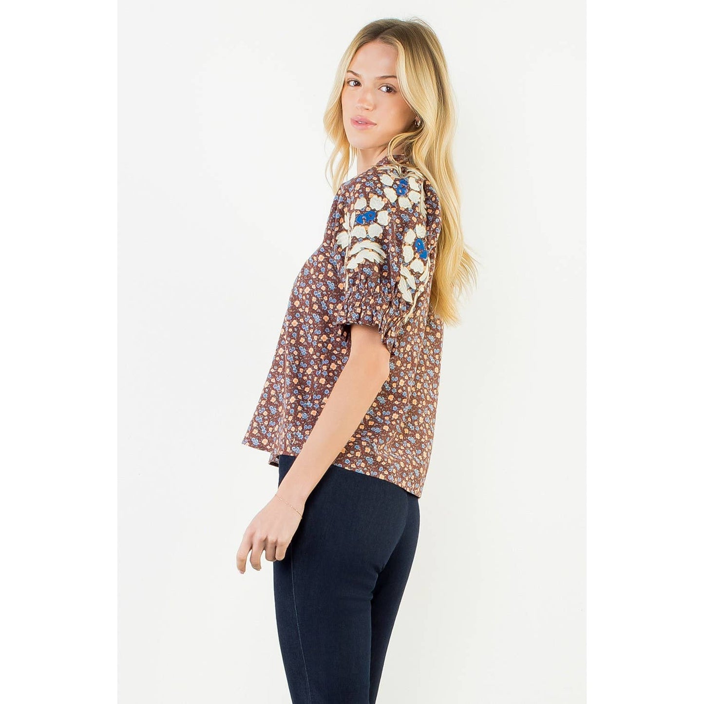 THML Floral Print Top With Embroidery