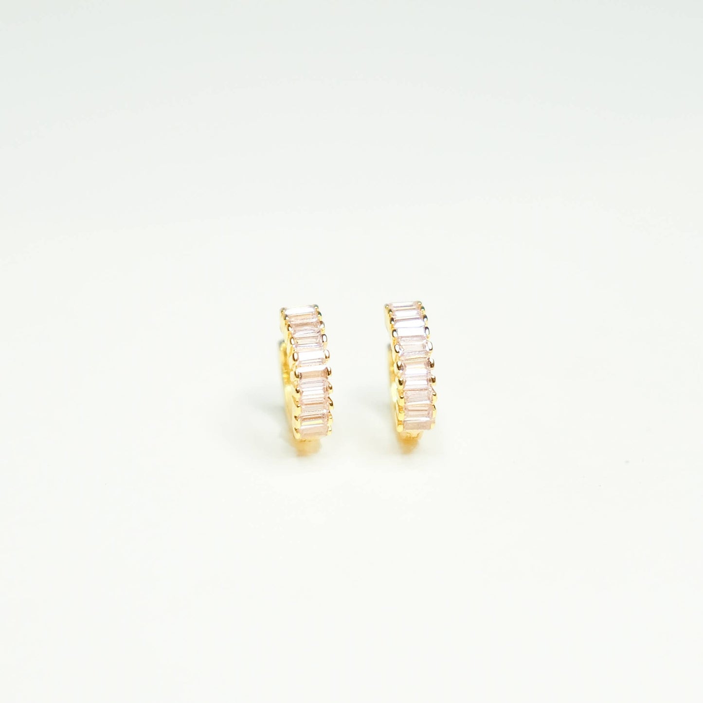 Pink Champagne Baguette Huggie Earrings