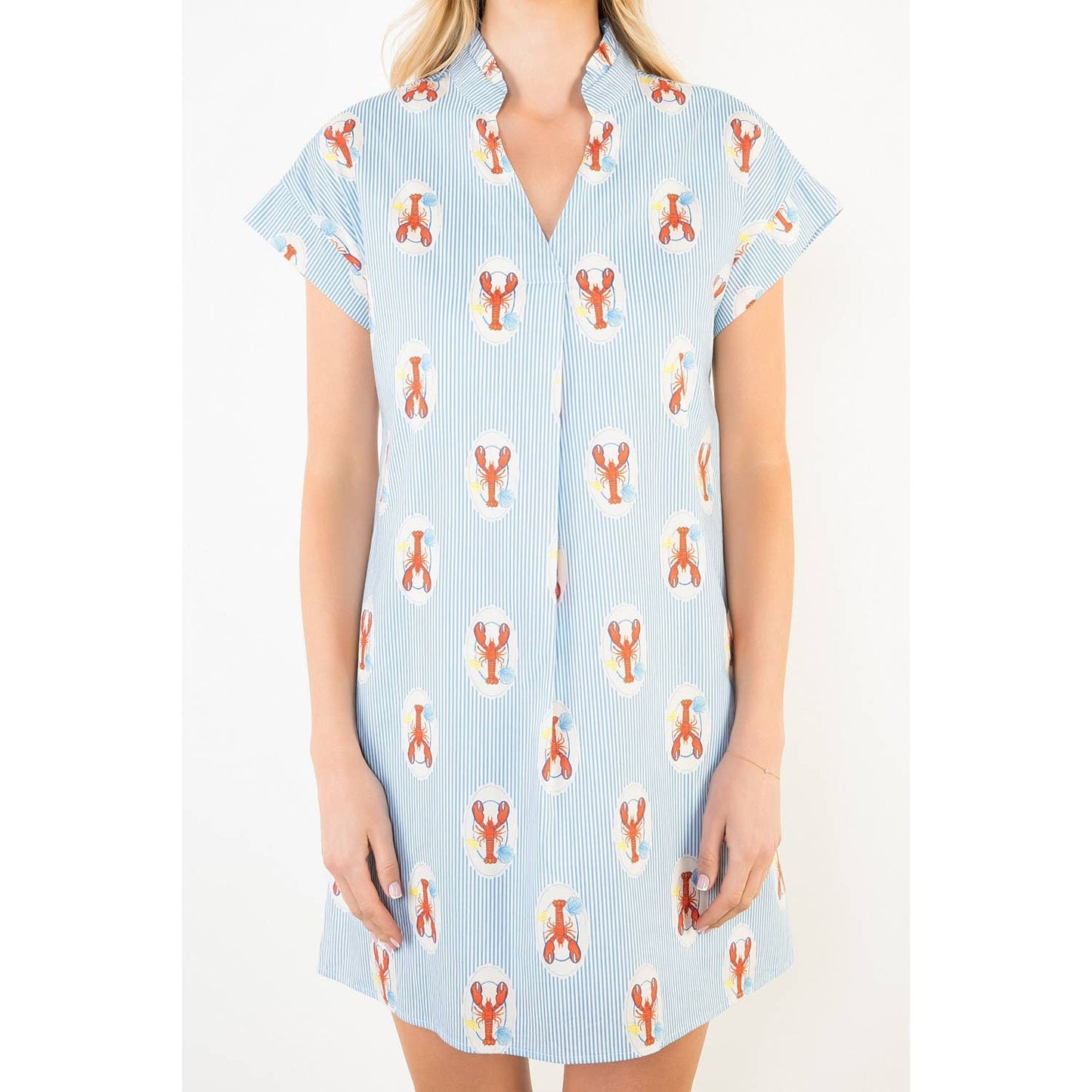 THML Striped Short Sleeve Lobster Print Dress