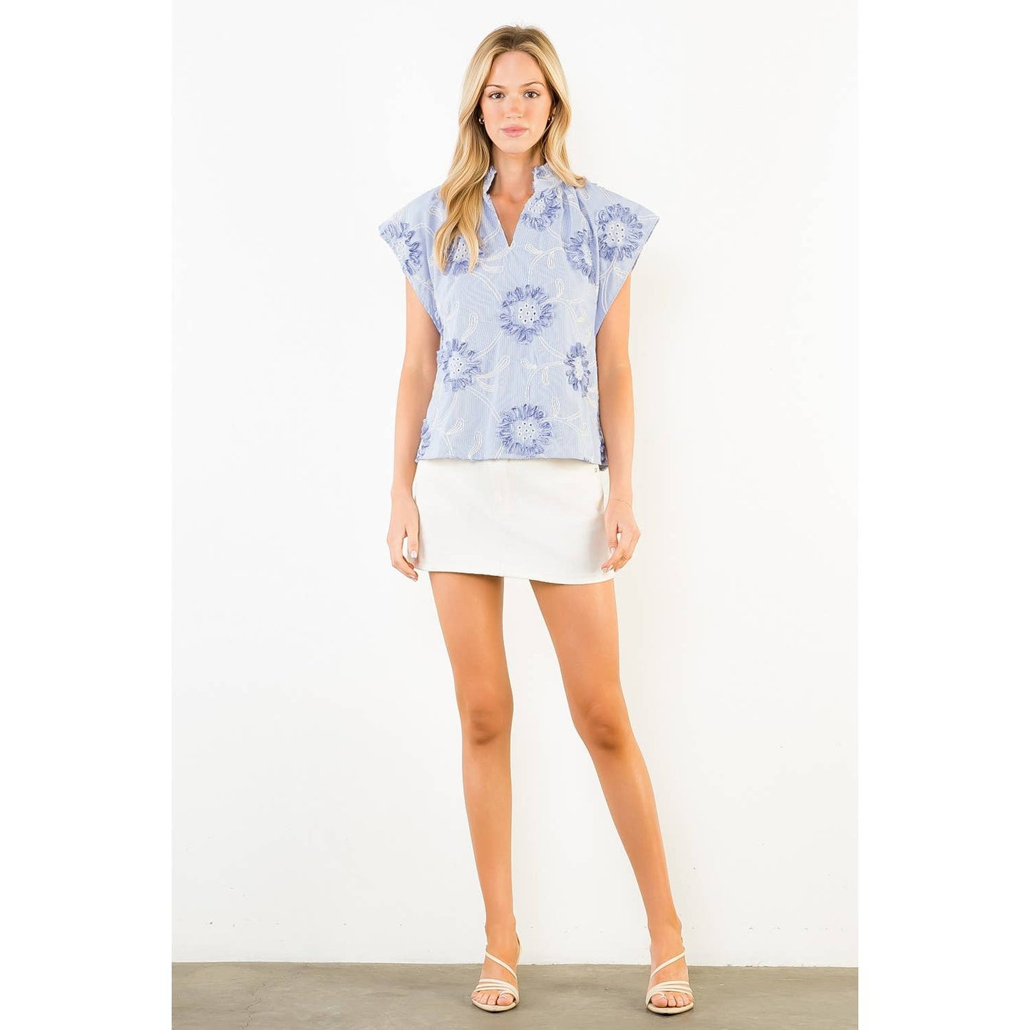 THML Sleeveless Stripe Top with Ribbon Details