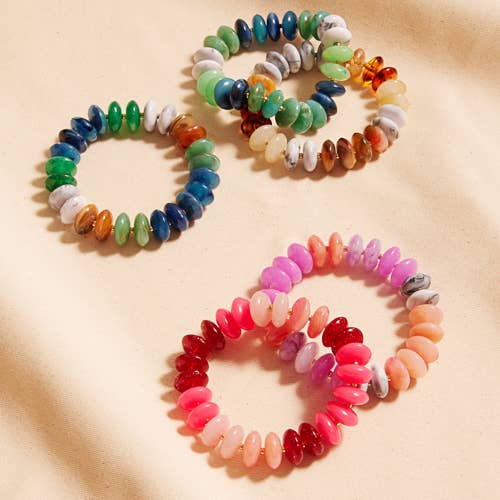 Disk Beaded Mixed Stretch Bracelet