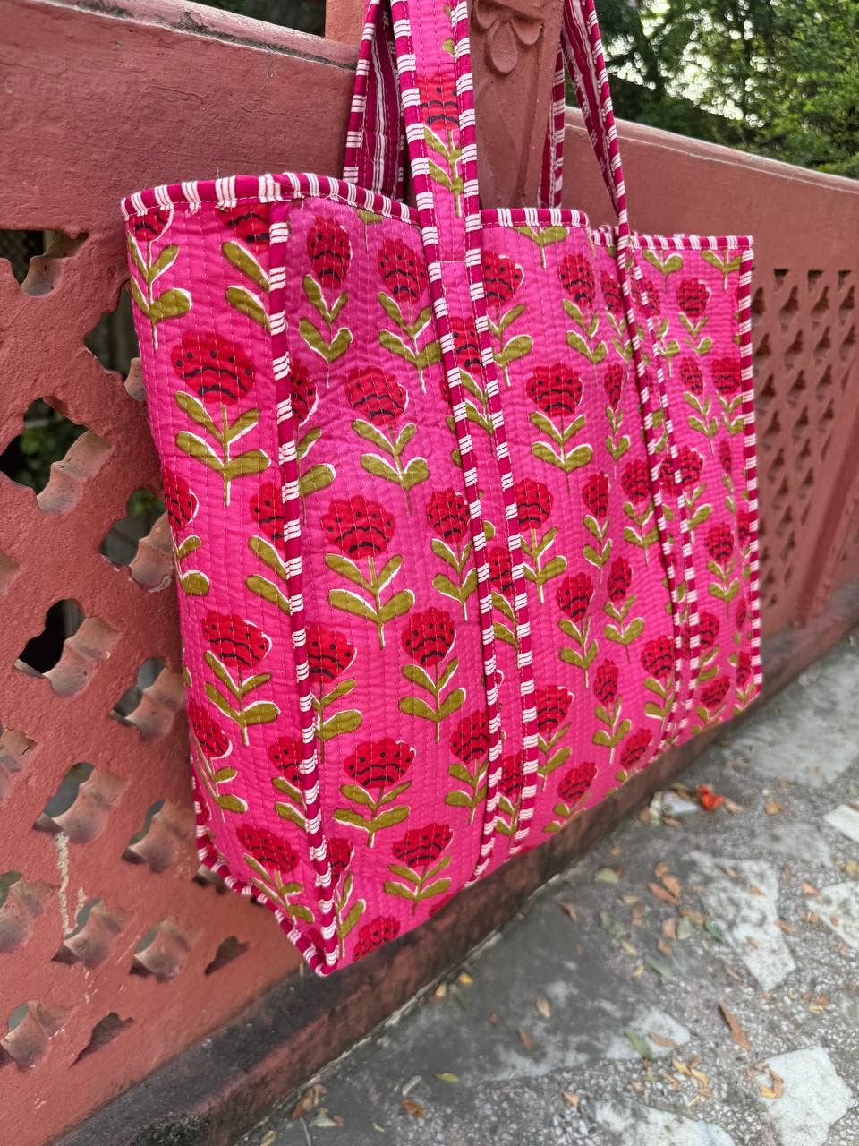 Hot Pink Block Print Tote