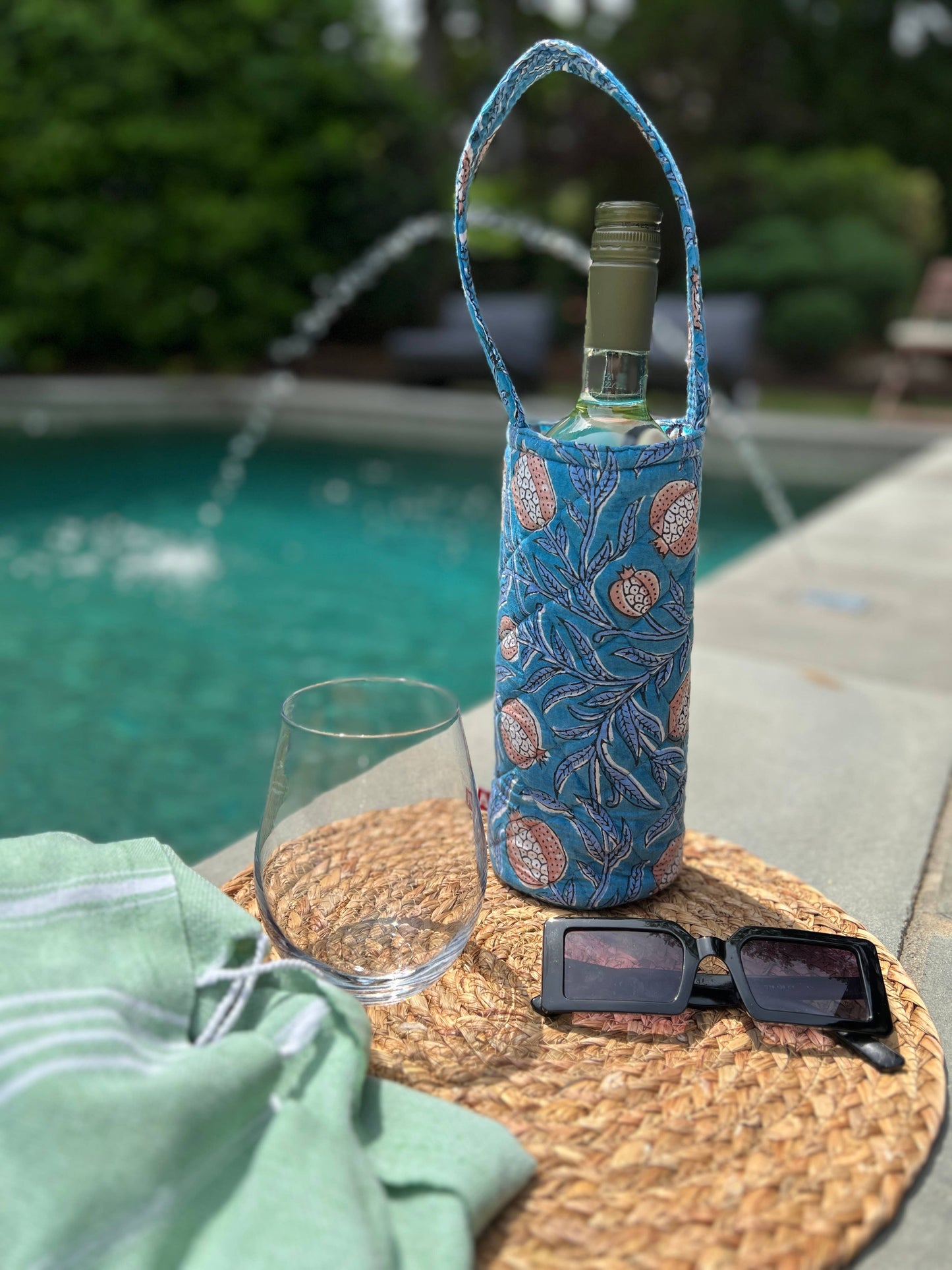 Block Printed Cotton Quilted Wine Bags