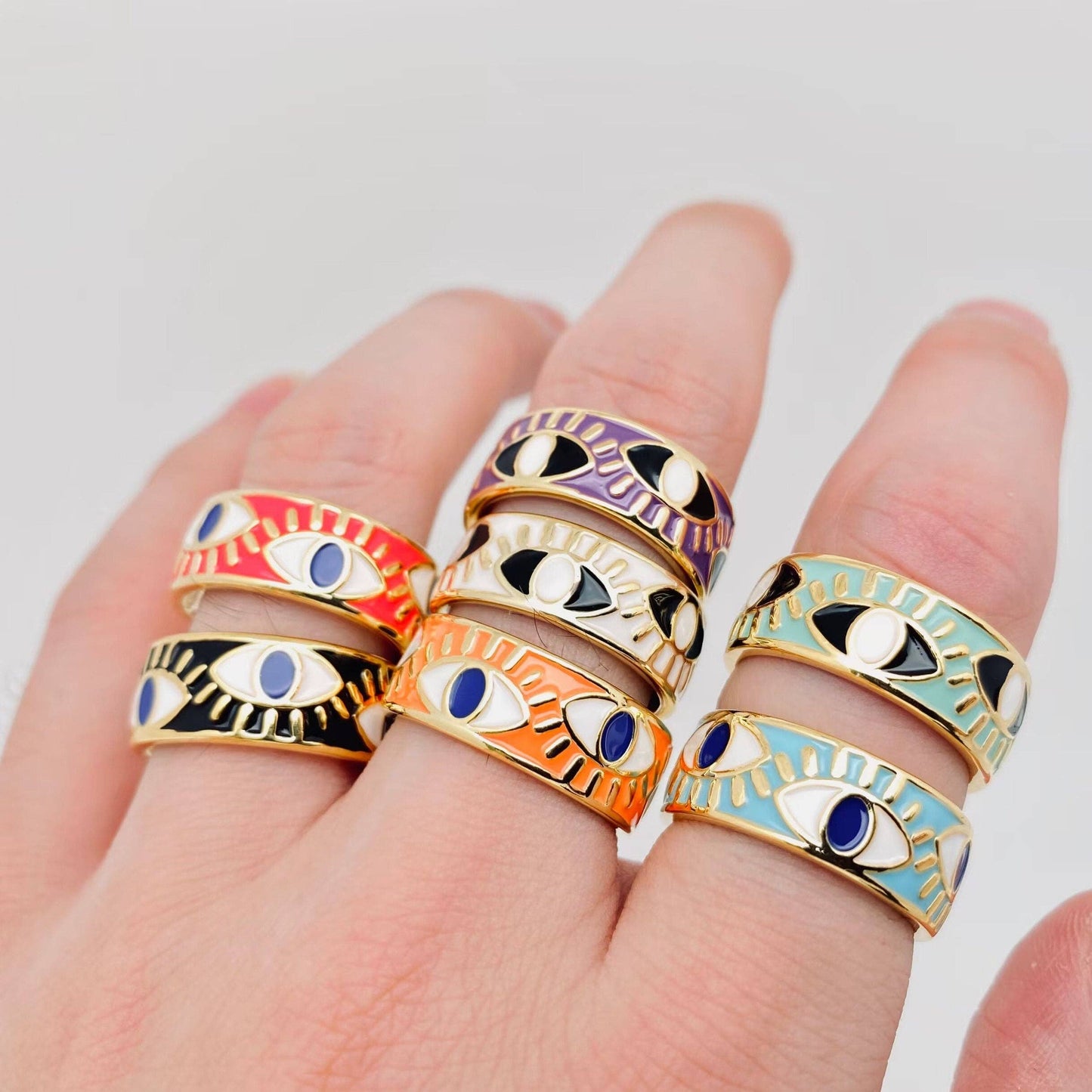 Enamel Gold-Plated Evil Eye Ring