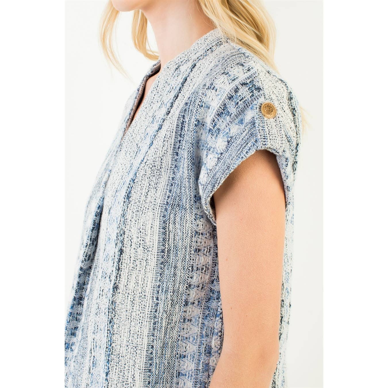 Short Sleeve Tweed V-Neck Top