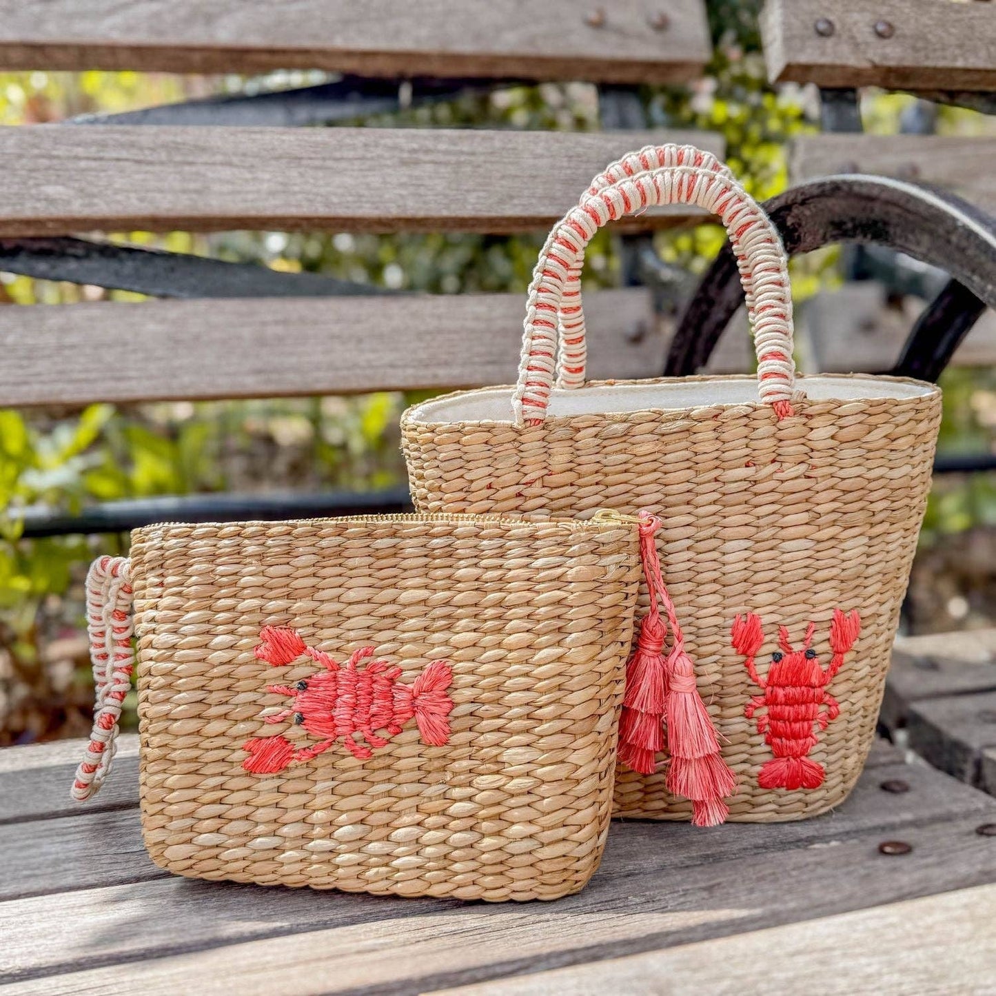 Mini Woven Tote Bag with Embroidered Lobster – Handwoven Tote | LIKHÂ