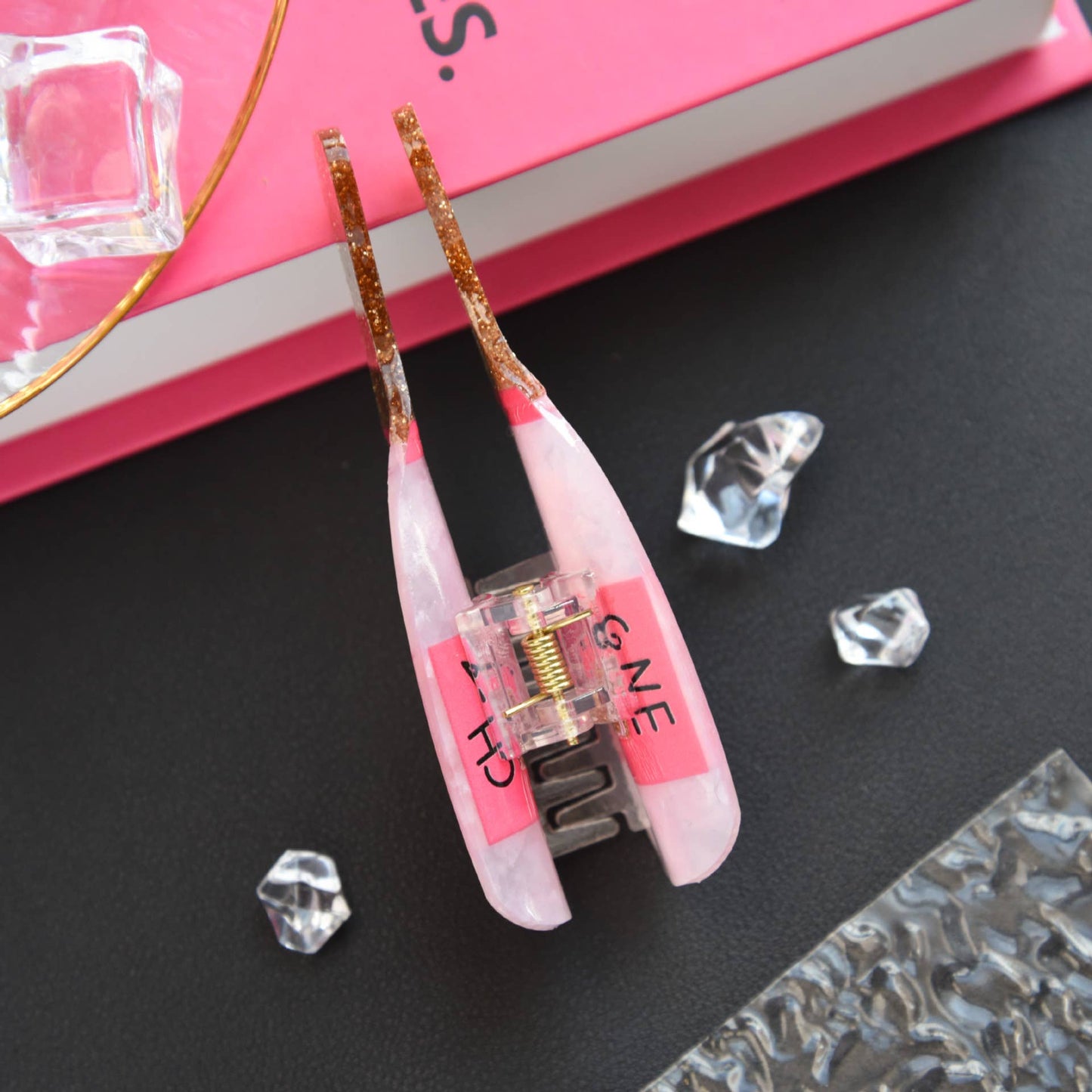 Glitter Pink Champagne Bottle Hair Clip, Fun Party Accessory