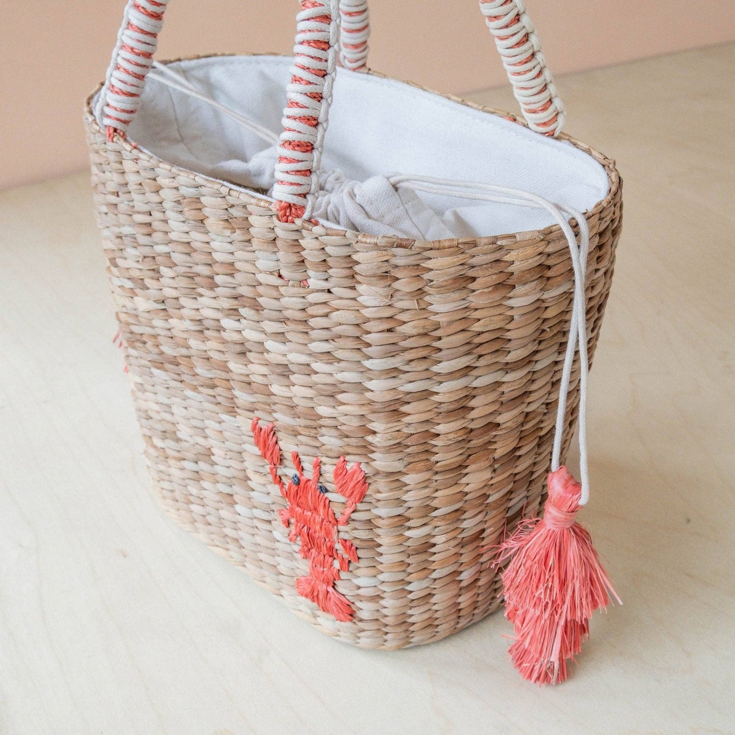 Mini Woven Tote Bag with Embroidered Lobster – Handwoven Tote | LIKHÂ
