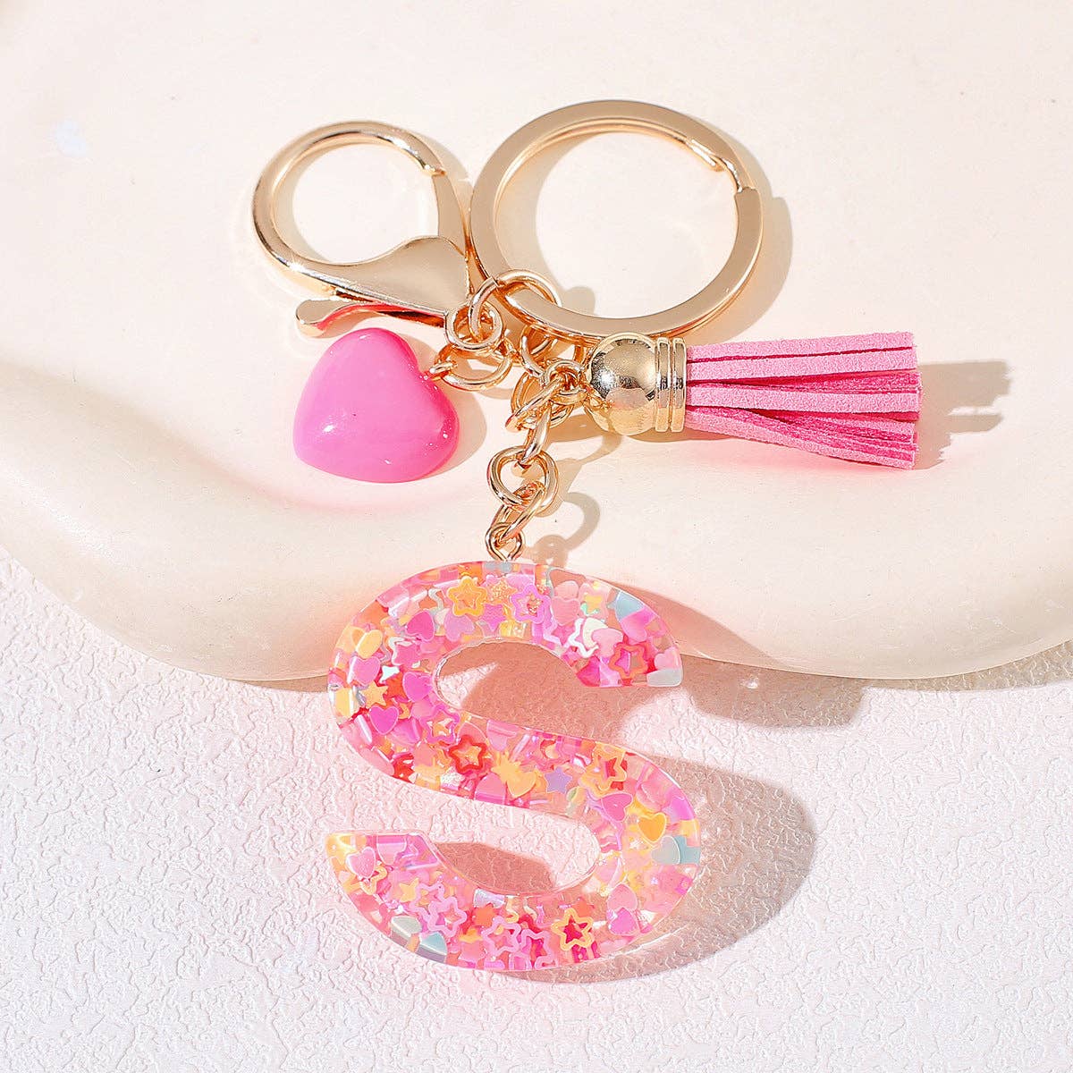 Pink Sequin Initial Keychains