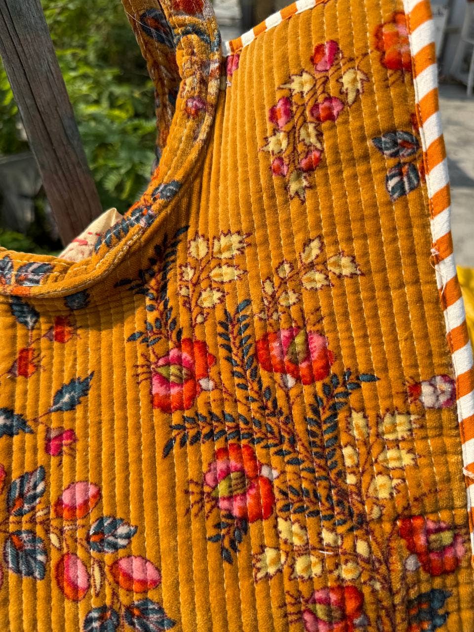 Floral Velvet Quilted Tote