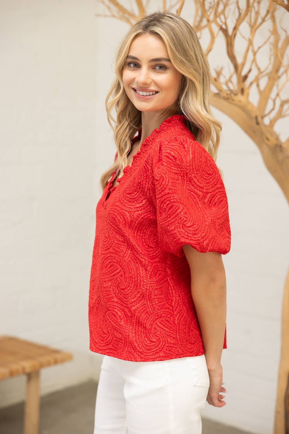 V-Neck Jaquard Top