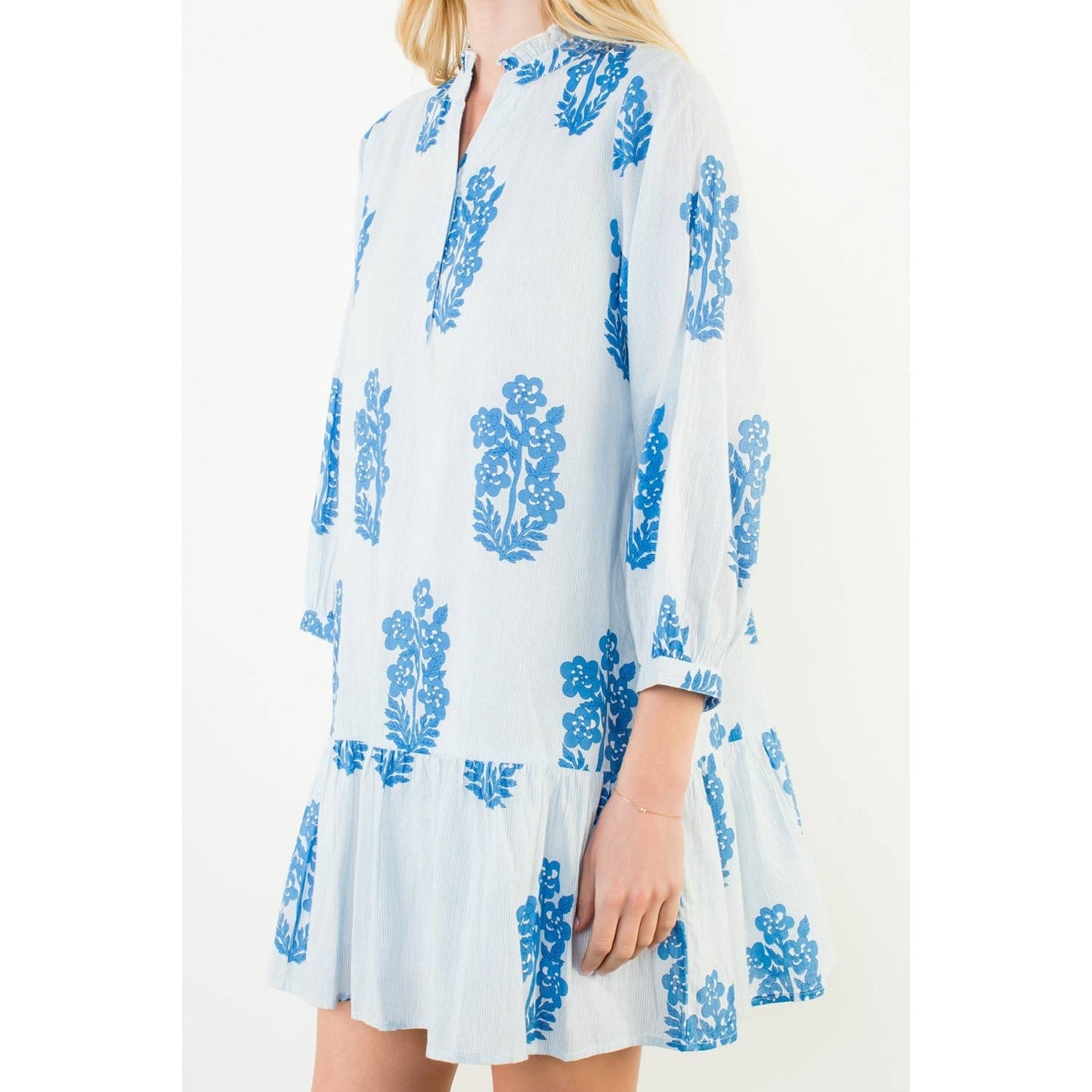 THML Long Sleeve Floral Pattern Tiered Dress