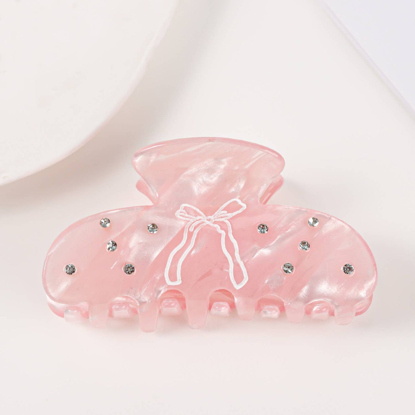 Bow Print & Rhinestone Embellished Hair Clip