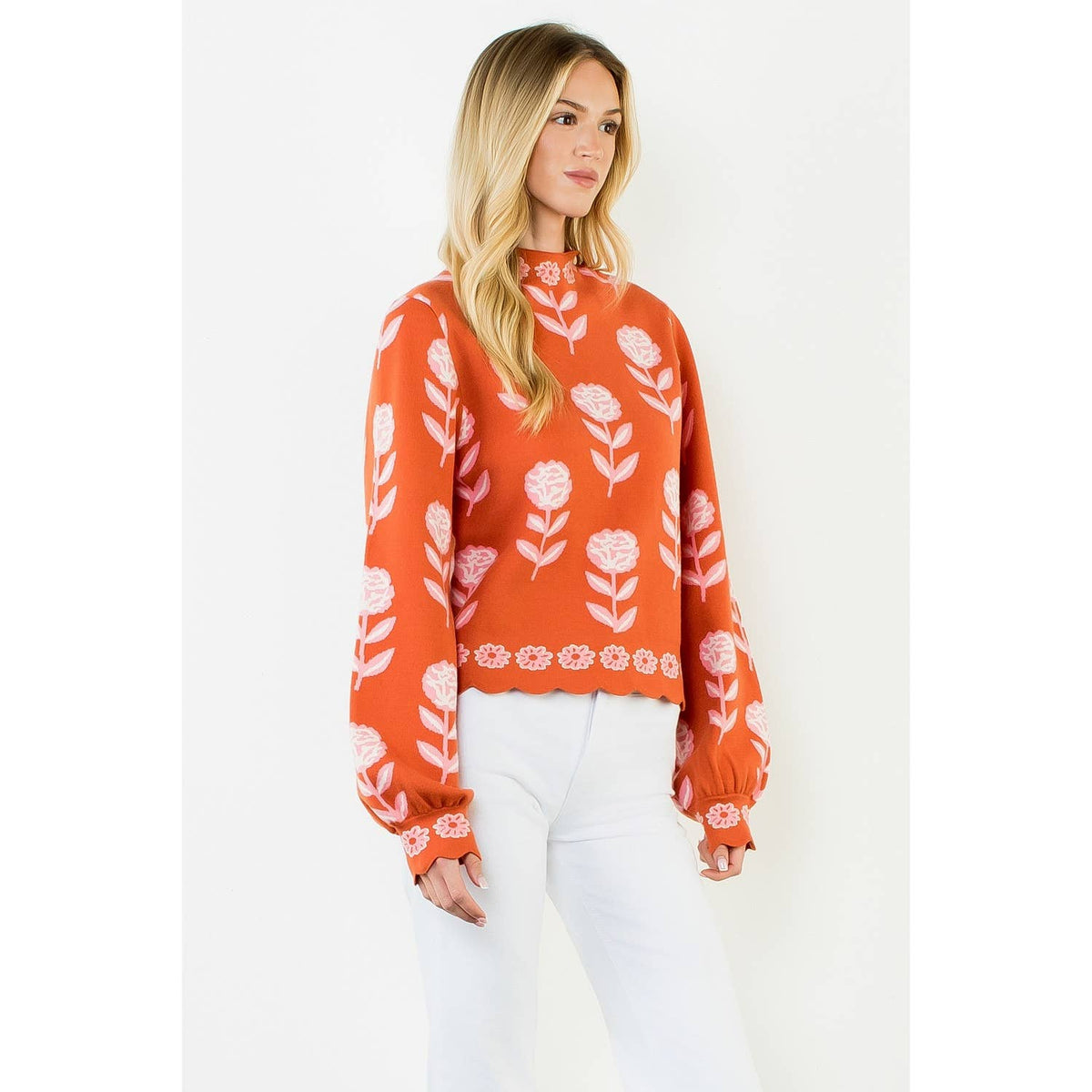 THML Flower Print Turtle Neck Sweater