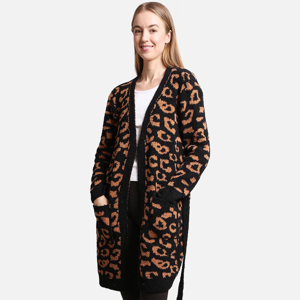 Leopard Print Soft Robe w Pockets & Belt