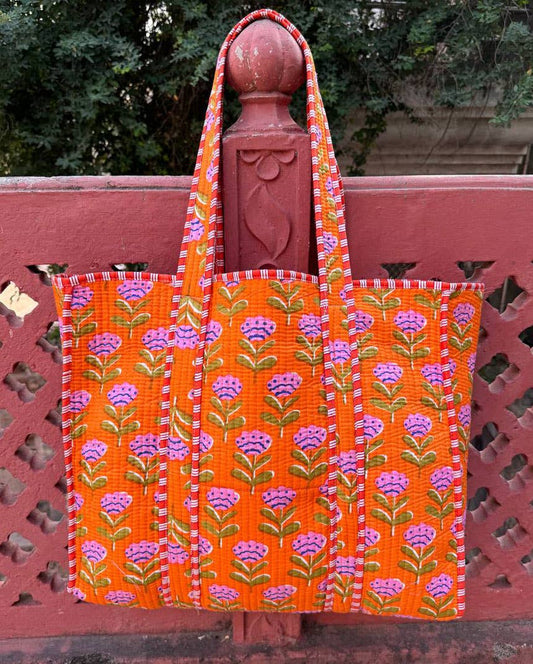 Orange Block Print Tote