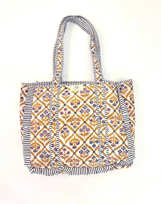 Large Quilted Ruffle Tote Bag