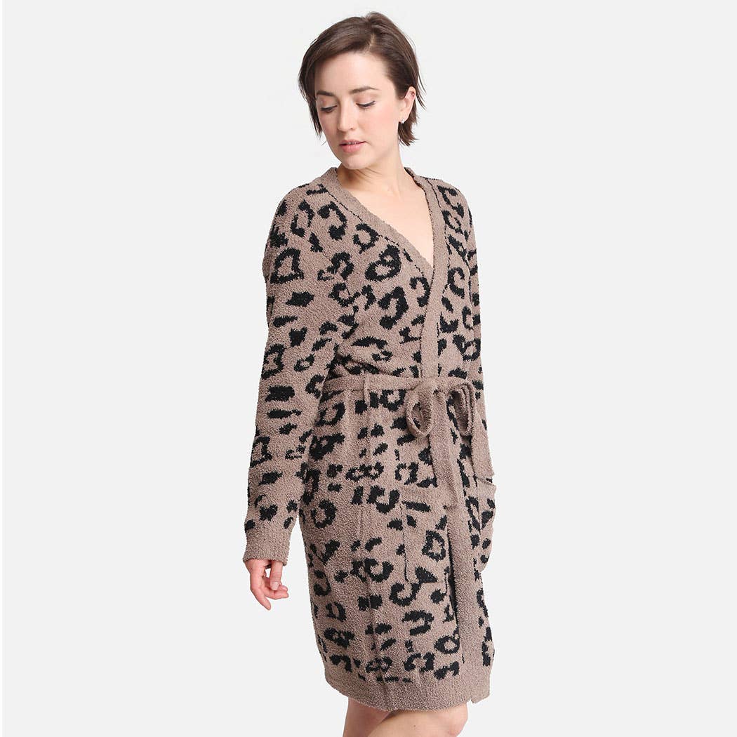 Leopard Print Soft Robe w Pockets & Belt
