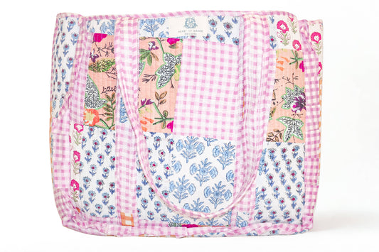 Lilac Chapelle Large Quilted Ruffle Tote Bag