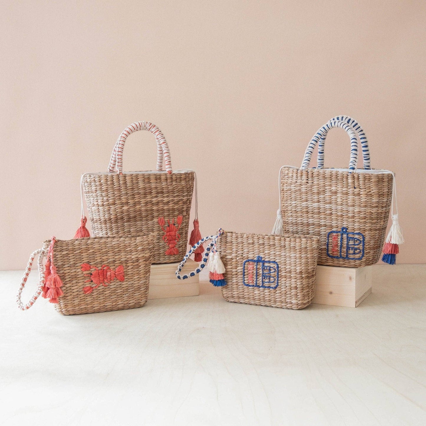 Mini Woven Tote Bag with Embroidered Lobster – Handwoven Tote | LIKHÂ