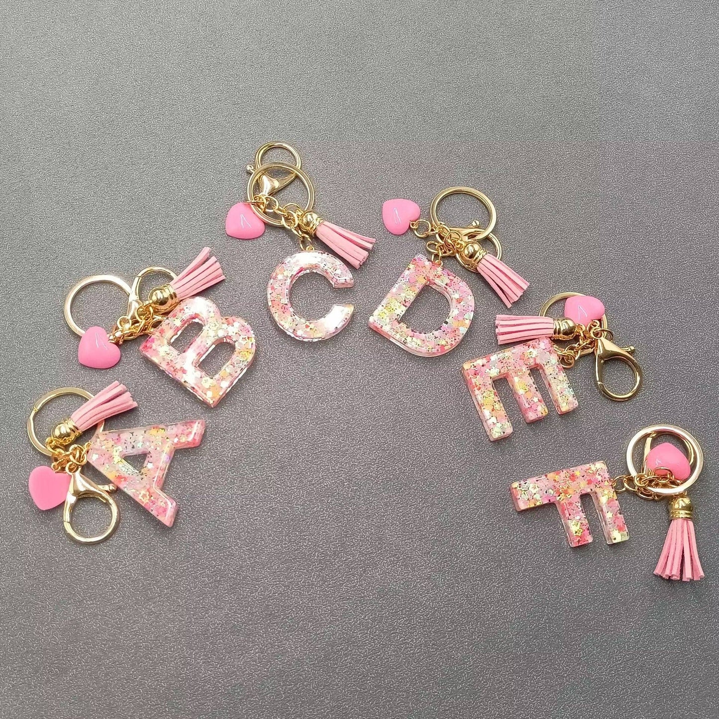 Pink Sequin Initial Keychains