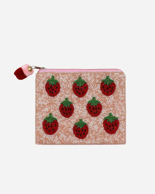 Strawberry Beaded Coin Pouch