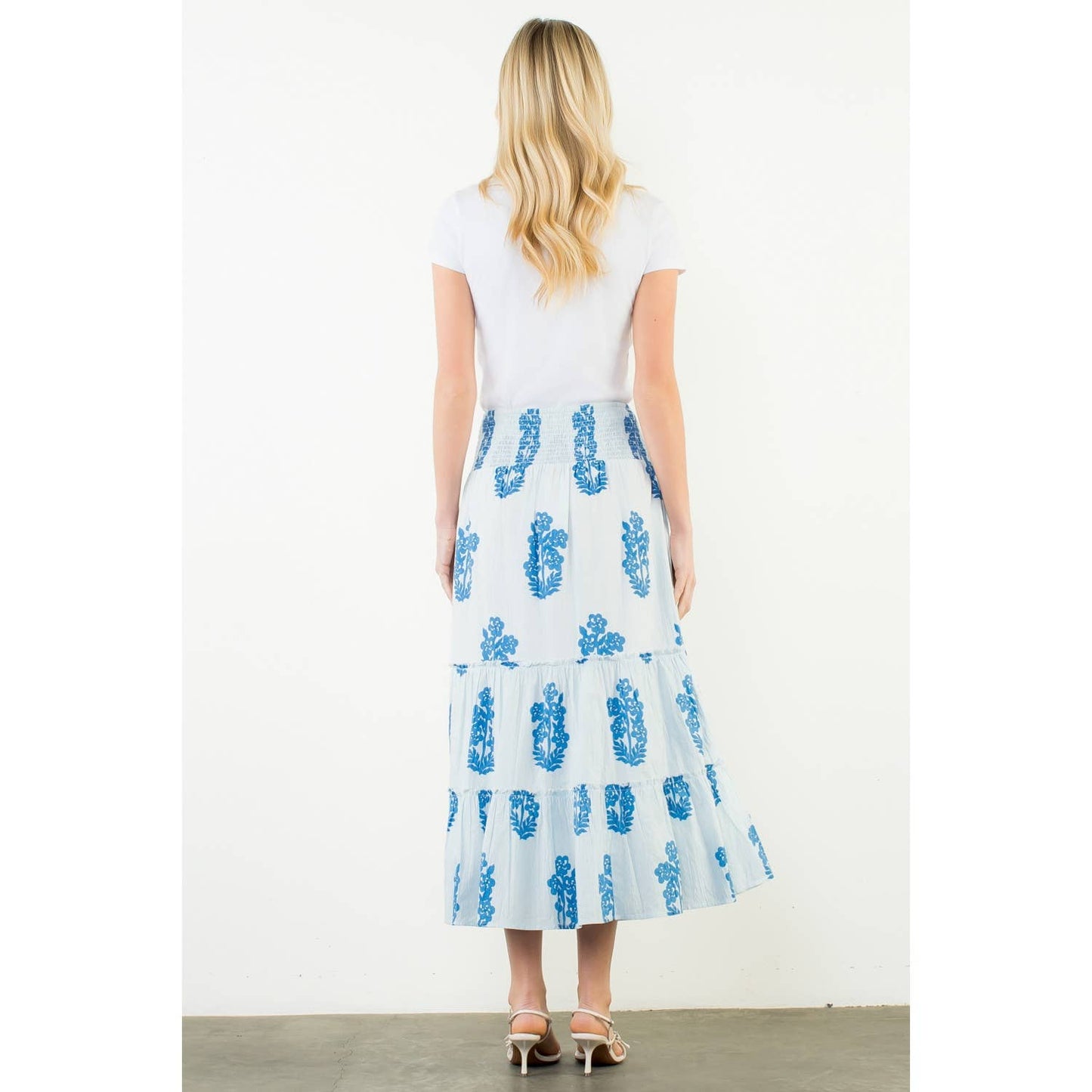 THML Smocked Waist Floral Pattern Long Skirt