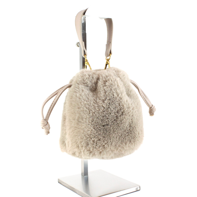 Faux Fur Drawstring Bucket Crossbody Bag